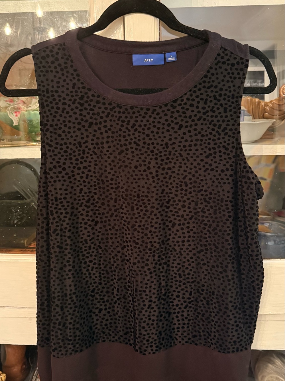Apt. 9 Black Sleeveless Velvet Dot Tank